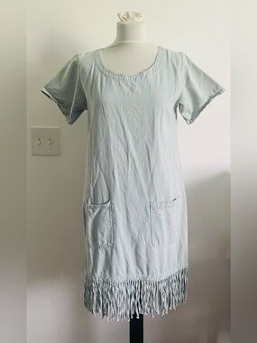 Las Olas Vintage Women Denim Dress S Light Blue Fringe Pockets Boho Western